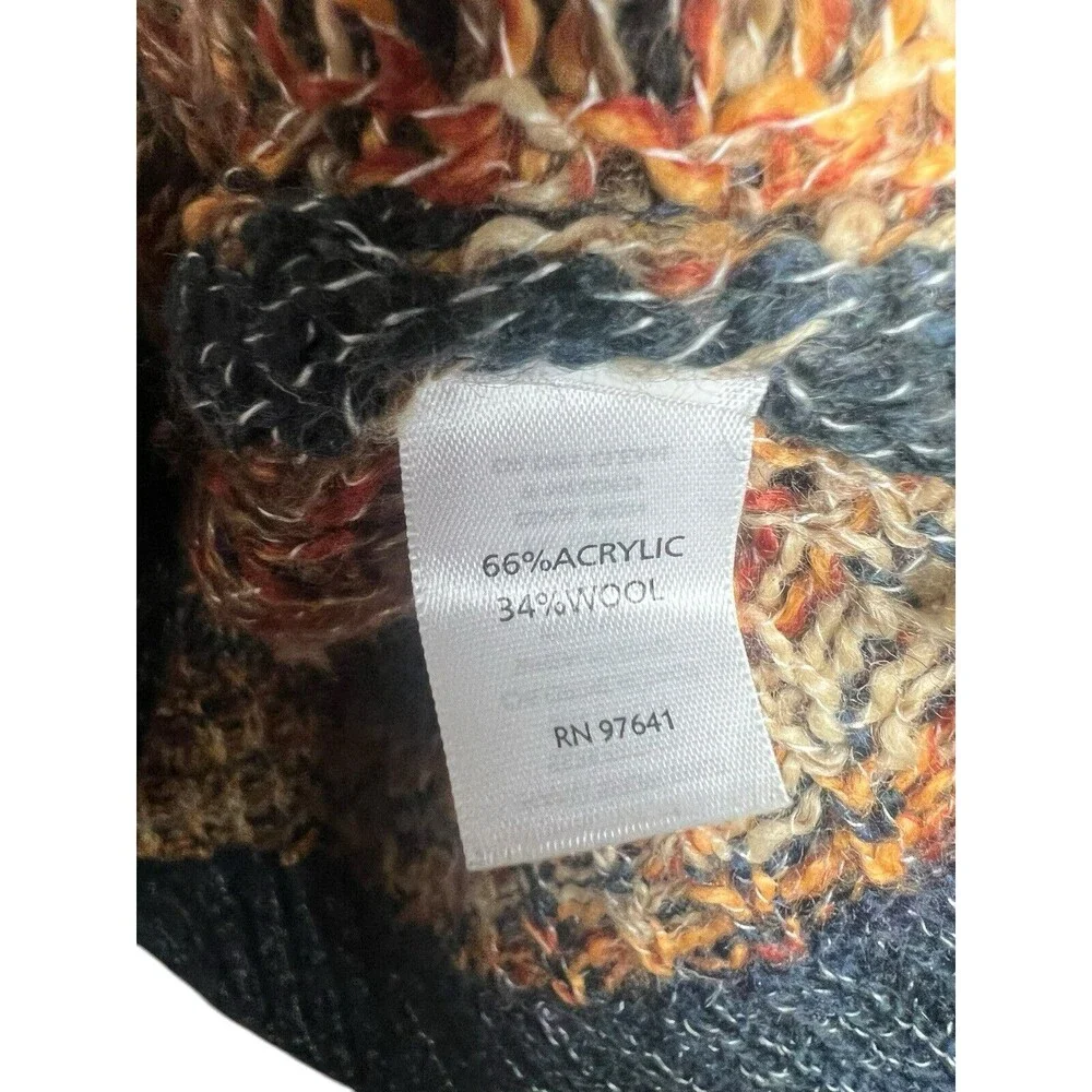 J. Jill Wool Blend Long Cardigan Sweater Shawl Collar Southwest Blue Orange‎ XS - Picture 8 of 12